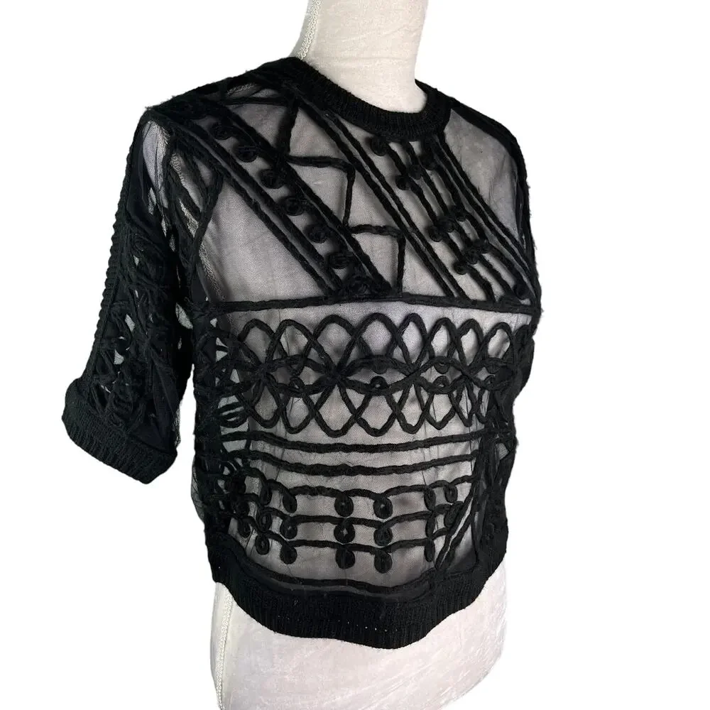 Topshop Crop Top Black 4 Crochet Sheer New